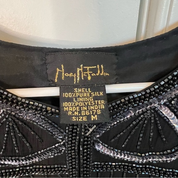 Mary McFadden Pure Silk Polyester Tunic Hand Beaded Dress Vintage 1980’s Women M - Picture 2 of 6